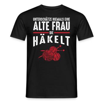 Alte Frau - Häkeln | Vintage Retro Style - Männer T-Shirt - Schwarz - Vorne - AI Model Male 178 light (178cm)