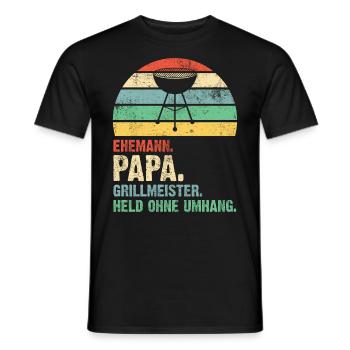 Ehemann Papa Grillmeister Held Retro Vintage - Männer T-Shirt - Schwarz - Vorne - AI Model Male 178 light (178cm)