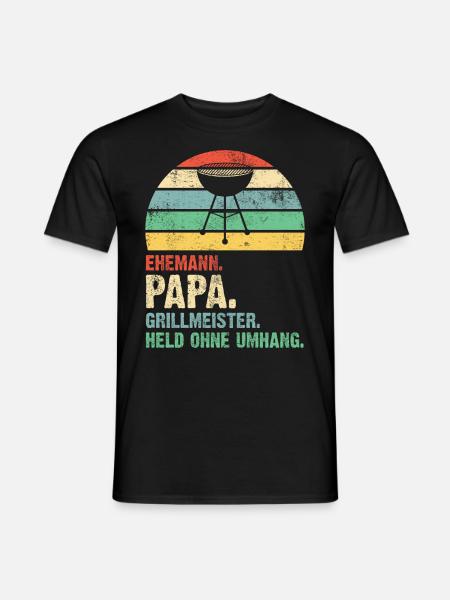 Ehemann Papa Grillmeister Held Retro Vintage - Männer T-Shirt - Schwarz