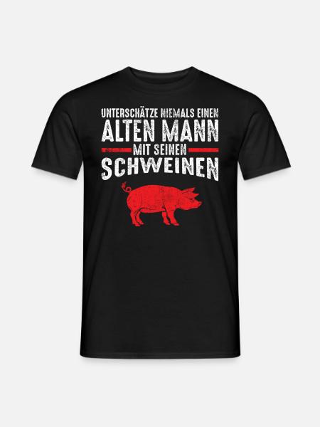 Alter Mann - Schweine | Vintage Retro Style - Männer T-Shirt - Schwarz