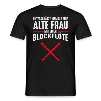 Alte Frau - Blockflöte | Retro Vintage Style - Männer T-Shirt - Schwarz - Vorne - AI Model Male 178 light (178cm)