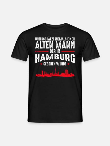 Alter Mann - Hamburg | Vintage Retro Style - Männer T-Shirt - Schwarz