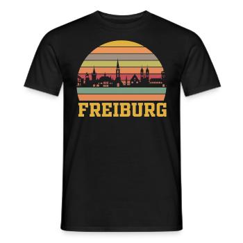 Freiburg | Freiburg Skyline Retro - Männer T-Shirt - Schwarz - Vorne - AI Model Male 178 light (178cm)