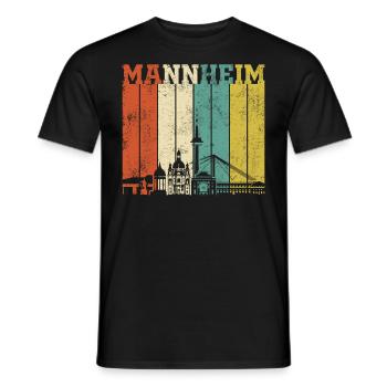 Retro Mannheim Skyline - Männer T-Shirt - Schwarz - Vorne - AI Model Male 178 light (178cm)