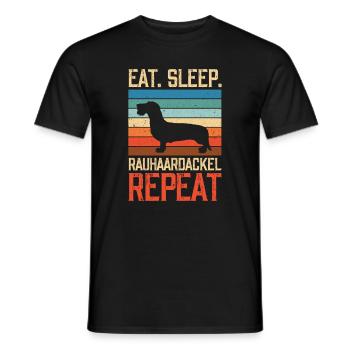 Mangez du sommeil Cheveux rugueuxEd Teckel Répéter - T-shirt homme - noir - Devant - AI Model Male 178 light (178cm)