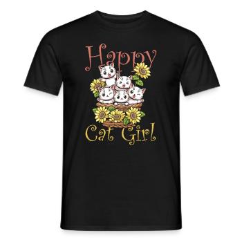 Happy Cat Mädchen Kätzchen - Männer T-Shirt - Schwarz - Vorne - AI Model Male 178 light (178cm)