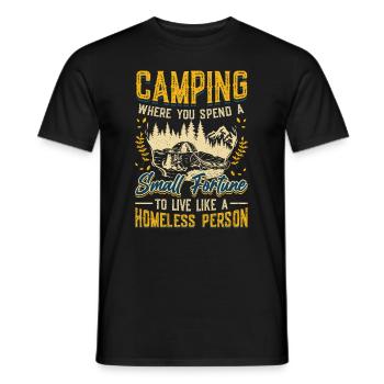 Camping, spend a small fortune. - Men's T-Shirt - black - Front - AI Model Male 178 light (178cm)