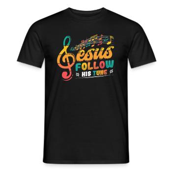 Jesus, clef, music, religious. - Men's T-Shirt - black - Front - AI Model Male 178 light (178cm)
