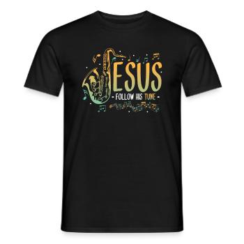 Jesus,Saxophone,Music,Religious. - Men's T-Shirt - black - Front - AI Model Male 178 light (178cm)