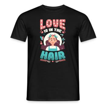 L’amour est dans les cheveux, barbier, coiffeur. - T-shirt homme - noir - Devant - AI Model Male 178 light (178cm)