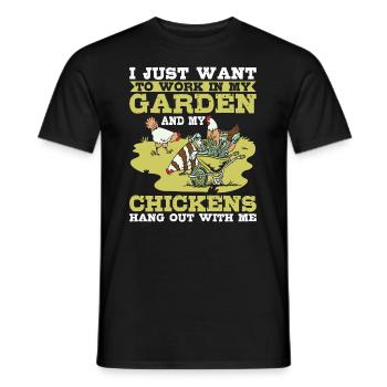 Travailler dans mon jardin Les poulets traînent avec moi Hühner - T-shirt homme - noir - Devant - AI Model Male 178 light (178cm)