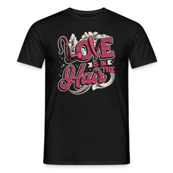 L’amour est dans les cheveux, barbier, coiffeur. - T-shirt homme - noir - Devant - AI Model Male 178 light (178cm)