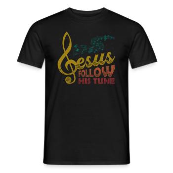 Jesus, Notenschlüssel, Musik, religiös. - Männer T-Shirt - Schwarz - Vorne - AI Model Male 178 light (178cm)