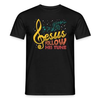 Jesus, clef, music, religious. - Men's T-Shirt - black - Front - AI Model Male 178 light (178cm)