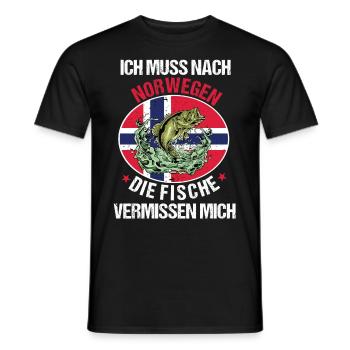 Ich muss nach Norwegen Angeln Angler Fischen Fisch - Männer T-Shirt - Schwarz - Vorne - AI Model Male 178 light (178cm)