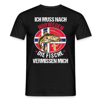 Ich muss nach Norwegen Angeln Angler Fischen Fisch - Männer T-Shirt - Schwarz - Vorne - AI Model Male 178 light (178cm)