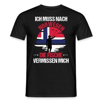 Ich muss nach Norwegen Angeln Angler Fischen Fisch - Männer T-Shirt - Schwarz - Vorne - AI Model Male 178 light (178cm)