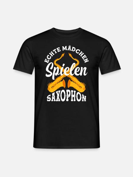 Echte Mädchen Spielen Saxophon - Männer T-Shirt - Schwarz