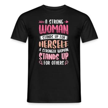 Strong women stand up. - Men's T-Shirt - black - Front - AI Model Male 178 light (178cm)