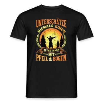 Vieil homme Avec arc et flèche, tir à l’arc. - T-shirt homme - noir - Devant - AI Model Male 178 light (178cm)