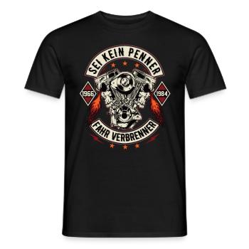 Sei kein Penner Fahr verbrenner Auto V8 Motor V6 - Männer T-Shirt - Schwarz - Vorne - AI Model Male 178 light (178cm)
