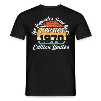 Les légendes sont nées en février 1970. - T-shirt homme - noir - Devant - AI Model Male 178 light (178cm)