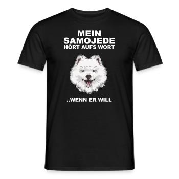 Samoyede écoute la parole quand il veut Saojeden - T-shirt homme - noir - Devant - AI Model Male 178 light (178cm)