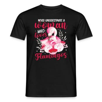 Ne sous-estimez jamais une femme qui aime les flamants roses - T-shirt homme - noir - Devant - AI Model Male 178 light (178cm)