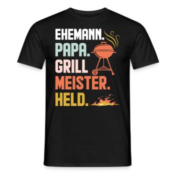 Ehemann Papa Grillmeister Held Retro - Männer T-Shirt - Schwarz - Vorne - AI Model Male 178 light (178cm)