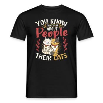 You know what I like about people and cats. - Men's T-Shirt - black - Front - AI Model Male 178 light (178cm)