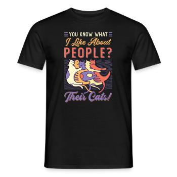 You know what I like about people and cats. - Men's T-Shirt - black - Front - AI Model Male 178 light (178cm)