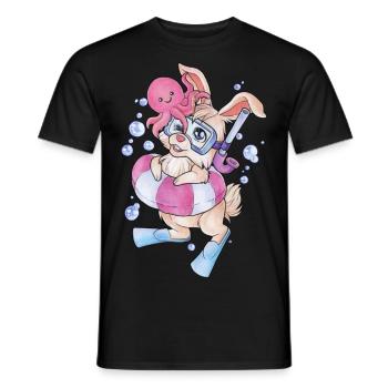 Niedlicher Hase mit Oktopus Sommer Baden Urlaub - Männer T-Shirt - Schwarz - Vorne - AI Model Male 178 light (178cm)