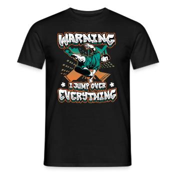 Warning: I jump over everything. - Men's T-Shirt - black - Front - AI Model Male 178 light (178cm)