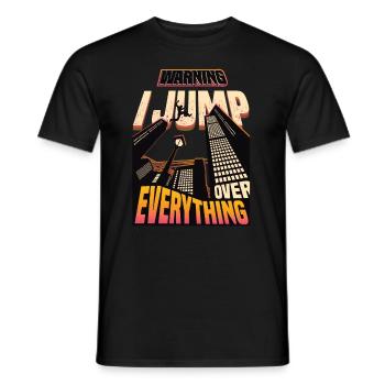 Warning: I jump over everything. - Men's T-Shirt - black - Front - AI Model Male 178 light (178cm)