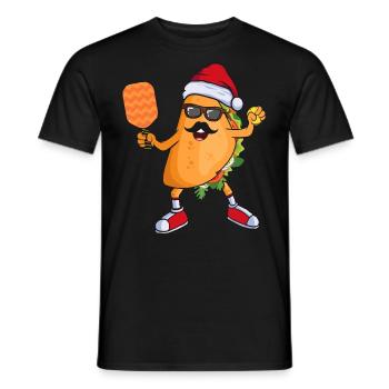 Taco with Santa Hat Playing Pickleball Christmas - Men's T-Shirt - black - Front - AI Model Male 178 light (178cm)