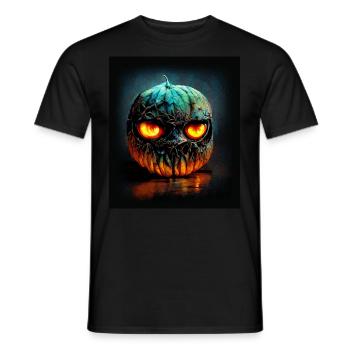 Böse blickenderHalloweenkürbis mit leuchtenden Aug - Männer T-Shirt - Schwarz - Vorne - AI Model Male 178 light (178cm)