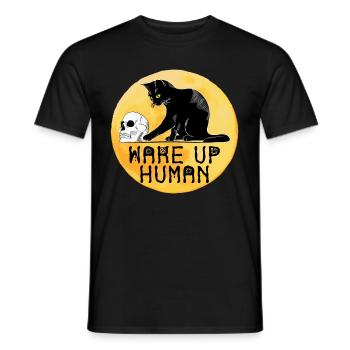 Wake Up Human Funny Cat mit Totenkopf - Männer T-Shirt - Schwarz - Vorne - AI Model Male 178 light (178cm)