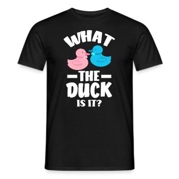 Qu’est-ce que le canard est-ce que le genre révéler la fête - T-shirt homme - noir - Devant - AI Model Male 178 light (178cm)