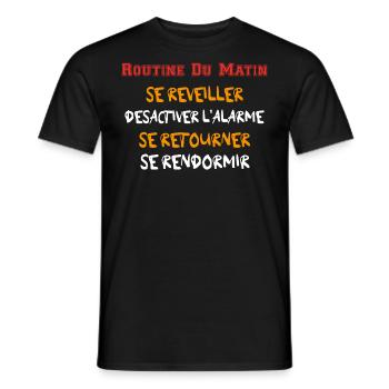 Routine du Matin - Se réveiller ... Se rendormir - T-shirt homme - noir - Devant - AI Model Male 178 light (178cm)