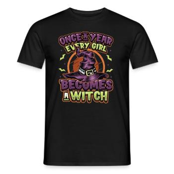 Once every girl becomes a witch on Halloween. - Men's T-Shirt - black - Front - AI Model Male 178 light (178cm)