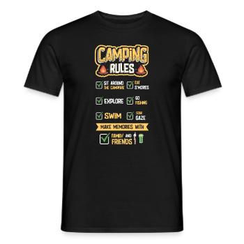 Camping rules, camping holidays, outdoor, campers. - Men's T-Shirt - black - Front - AI Model Male 178 light (178cm)