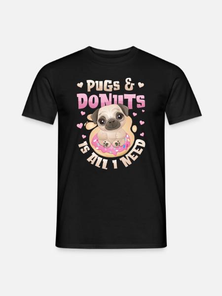 Mops Donut Lover Mädchen - Männer T-Shirt - Schwarz