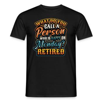 Happy employee, retired. - Men's T-Shirt - black - Front - AI Model Male 178 light (178cm)