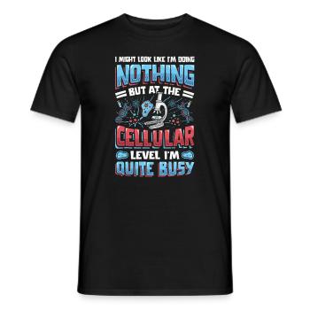 At the cellular level, I am a heavy worker. - Men's T-Shirt - black - Front - AI Model Male 178 light (178cm)