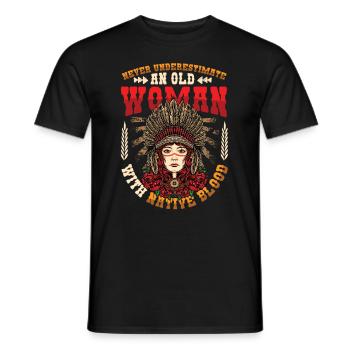Old Women with Native Blood Indian Native - Men's T-Shirt - black - Front - AI Model Male 178 light (178cm)