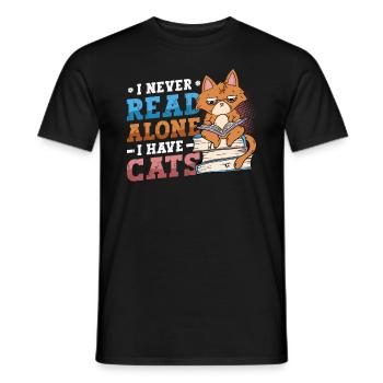 Bookworm reading books, cats. - Men's T-Shirt - black - Front - AI Model Male 178 light (178cm)