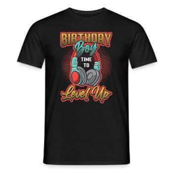 Geburtstagskind, Zeit Zum Aufleveln, Gamer. - Männer T-Shirt - Schwarz - Vorne - AI Model Male 178 light (178cm)