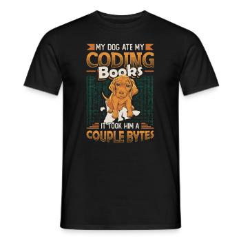 Dog Bytes Code Computer Joke Programming - Men's T-Shirt - black - Front - AI Model Male 178 light (178cm)
