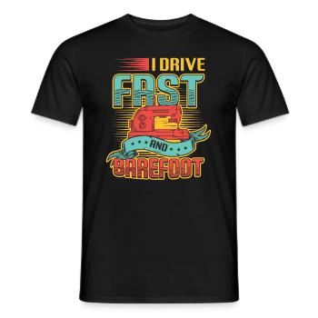 I drive fast and barefoot sewing machine Sewer - Men's T-Shirt - black - Front - AI Model Male 178 light (178cm)
