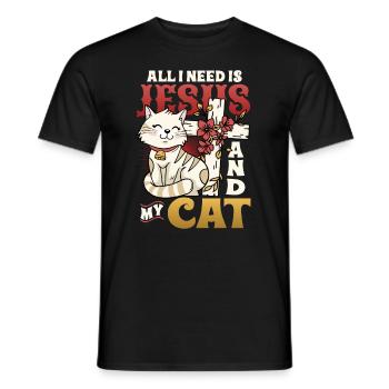 All I need is Jesus and my cat - Men's T-Shirt - black - Front - AI Model Male 178 light (178cm)